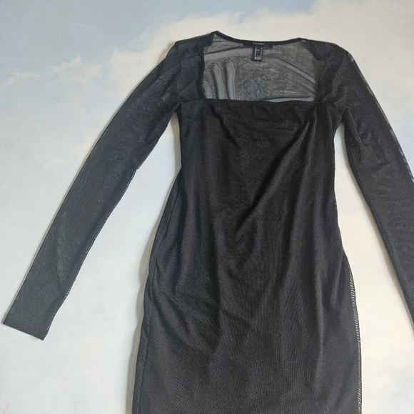 Sheer Black Long Sleeve Dress Mesh Bodycon Black Mini Dress LBD Cocktail Dress - Picture 11 of 13